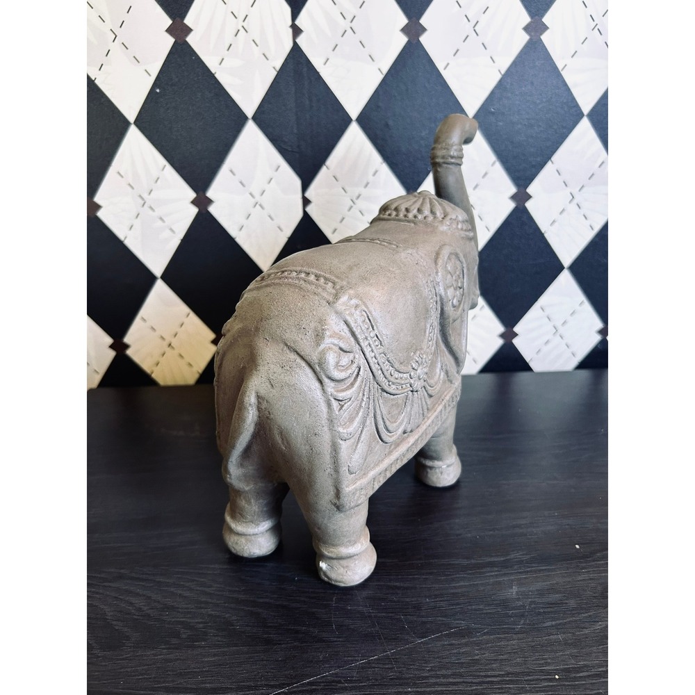 Vintage Gray Elephant Statue Trunk Up Good Luck Bohemian Decor 10"" - Picture 6 of 17